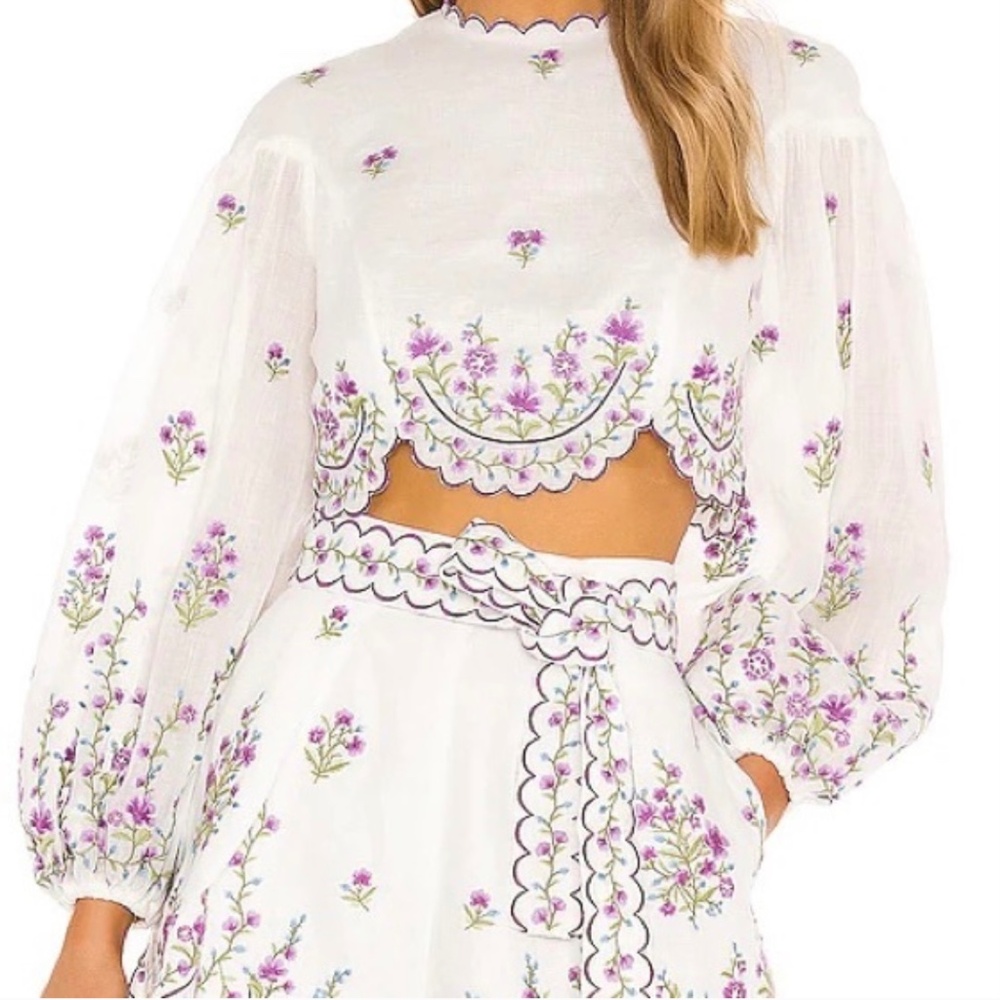 ZIMMERMAN Poppy floral-embroidered shorts and blouse